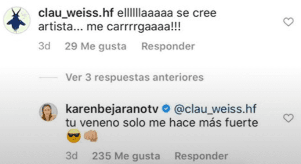 Karen Paola responde a las críticas en su Instagram.(3)
