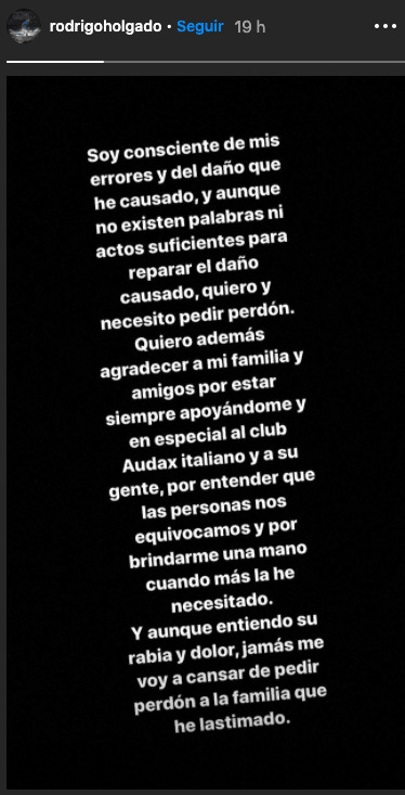 La sentida carta de Rodrigo Holgado en su regreso a las canchas.