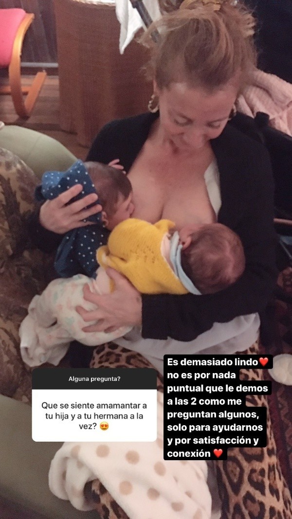 Cota Castelblanco habló de amamantar a su hija y a su hermana a la vez, tarea que ha compartido con su propia madre, a quien se puede ver en esta foto.