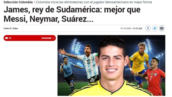 Diario Marca elogia a James Rodríguez antes de las eliminatorias