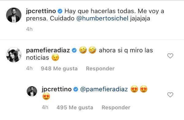 Los coquetos intercambios de Pamela Díaz y Jean Philippe Cretton en Instagram.