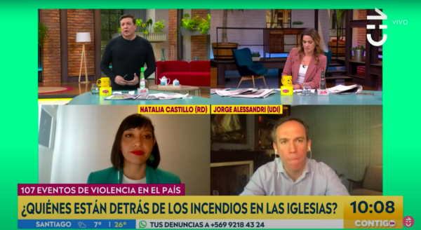 Una captura en medio del debate entre Julio César Rodríguez y el diputado UDI Jorge Alessandri.