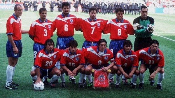 Margas, Fuentes, Reyes, Parraguez, Acuña y Tapia; Estay, Villarroel, Zamorano, Rojas y Salas en el Mundial de Francia 1998. Foto: Getty Images