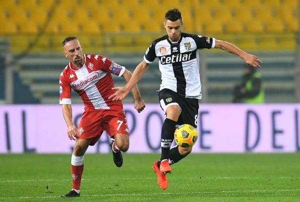Franck Ribery en la visita de la Fiorentina contra Parma en la Serie A.