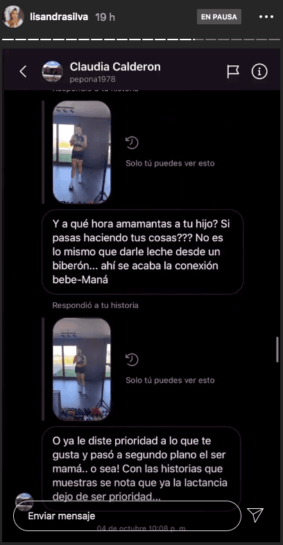 El acoso que recibe Lisandra Silva de parte de una usuaria en Instagram.(7)