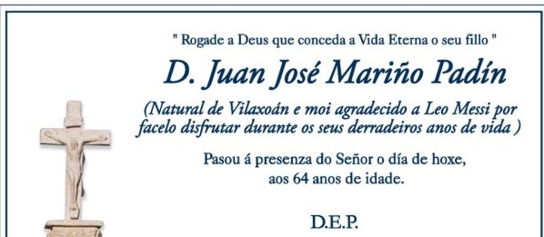 El hombre le encargó a su familia publicar su agradecimiento a Messi.