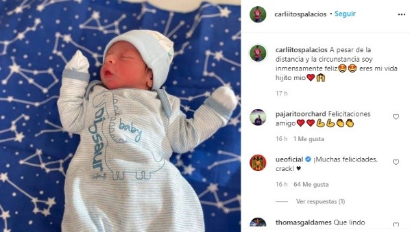 El artillero celebró en Instagram la llegada al mundo de su bebé.