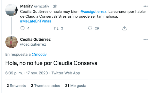 El tuit con que Cecilia Gutiérrez desbancó los rumores sobre el vínculo entre su despido y la crisis que se vivió en “MILF”, el programa de Claudia Conserva.