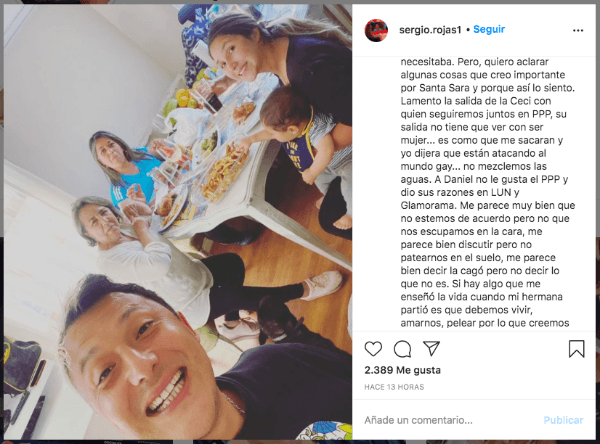 La publicación de Sergio Rojas desestimando el machismo de parte de Daniel Fuenzalida, que incomodó a Cecilia Gutiérrez.