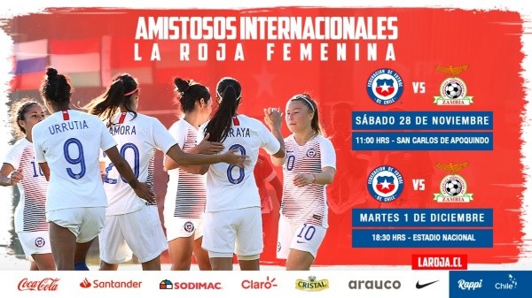 La selección chilena femenina enfrentará a Zambia.
