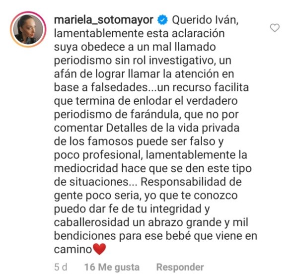 El comentario de Mariela Sotomayor en el Instagram de Iván Núñez y que detonó la interrogante del tuitero y una respuesta de parte de Cecilia Gutiérrez.