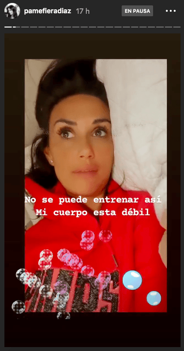 Pamela Díaz con “el cuerpo débil” en sus historia de Instagram.
