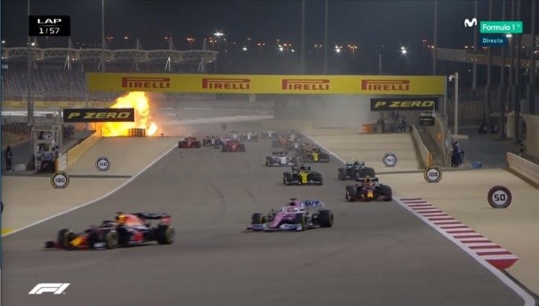 Grosjean chocó contra la barrera en la vuelta 1.