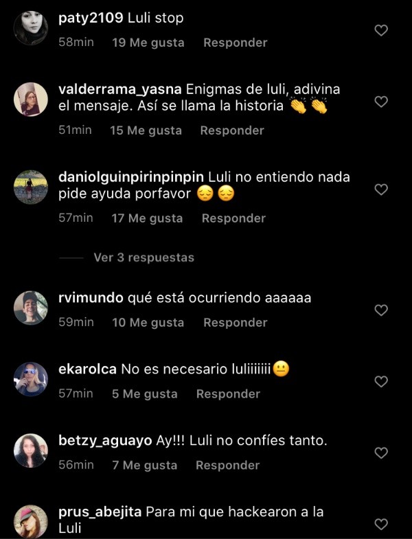 Los comentarios de seguidores de Nicole Luli Moreno en Instagram.(1)