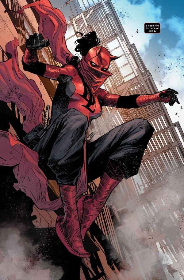 Elektra convertida en Daredevil, en el #25 del actual arco de los cómics.