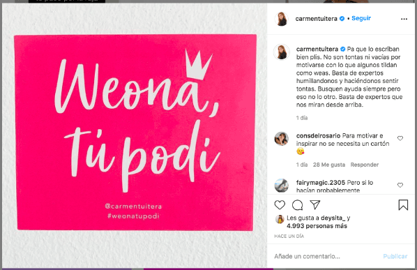 La publicación de Carmentuitera en reacción al artículo de revista Paula.