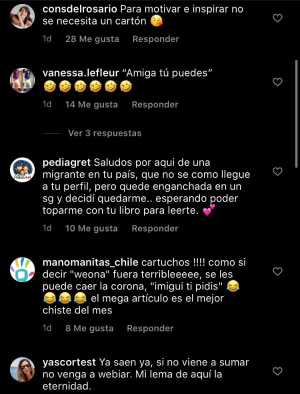 Los comentarios de apoyo en Instagram de Carmen Tuitera.(1)