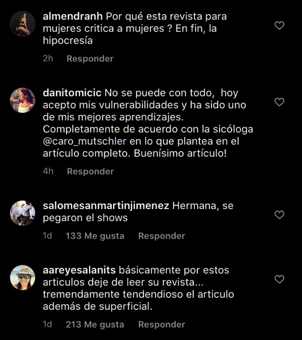 Algunas de las seguidoras de Carmen Tuitera que llegaron a comentar en el Instagram de la Revista Paula.(1)