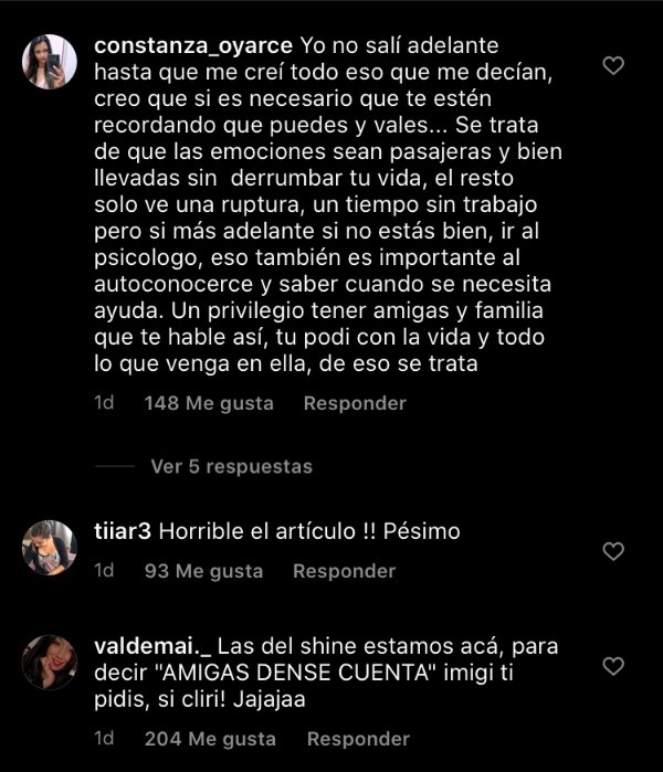Algunas de las seguidoras de Carmen Tuitera que llegaron a comentar en el Instagram de la Revista Paula.(2)