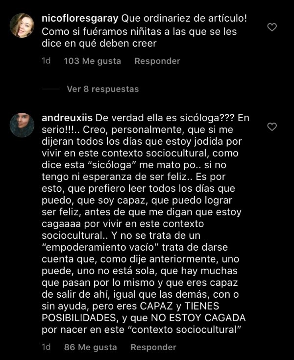 Algunas de las seguidoras de Carmen Tuitera que llegaron a comentar en el Instagram de la Revista Paula.(3)