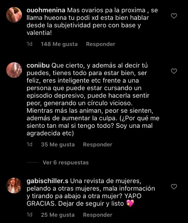 Algunas de las seguidoras de Carmen Tuitera que llegaron a comentar en el Instagram de la Revista Paula.(5)
