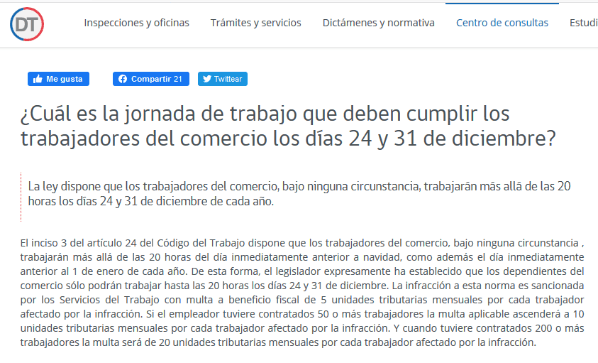 Captura de pantalla Dirección del Trabajo