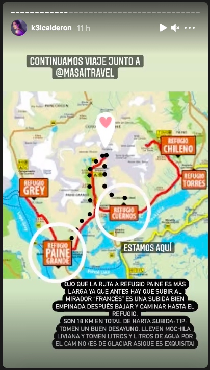 Kel Calderón en el viaje al que fue invitada por Claudio Iturra, por las Torres del Paine.(1)