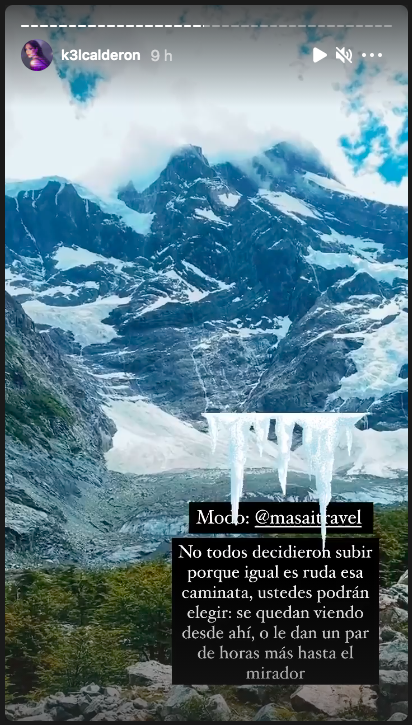 Kel Calderón en el viaje al que fue invitada por Claudio Iturra, por las Torres del Paine.(13)