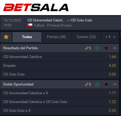 Estas son las cuotas para que te la juegues en el clásico de Universidad Católica vs Colo Colo por el Campeonato Nacional. ¿Tienes tu favorito en San Carlos de Apoiquindo esta tarde? | Foto: Betsala.