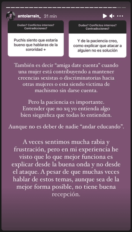 Las nuevas reacciones de Antonia Larraín por la polémica de Daniela Castro en Instagram.(4)