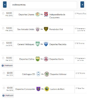 La programación de la fecha 20 del campeonato de Segunda División.