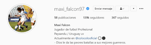 Maximiliano Falcón tiene 139 mil seguidores en Instagram. A Colo Colo llegó con sólo 12 mil