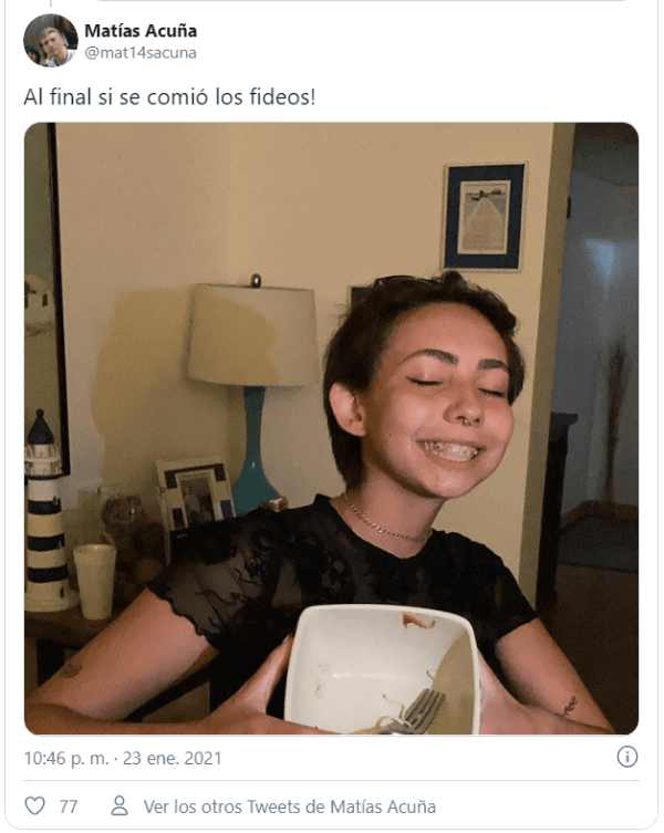 Tras volverse viral, la pareja publicó una foto de que se terminaron de comer los fideos.