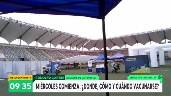 Con moto y maquina encima del pasto se mantiene el Bicentenario de La Florida, rompiendo el acuerdo que tenía el municipio con Audax Italiano. Foto: Canal 13