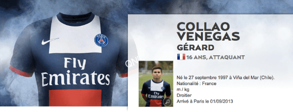 La ficha de Collao en su paso por las inferiores del PSG