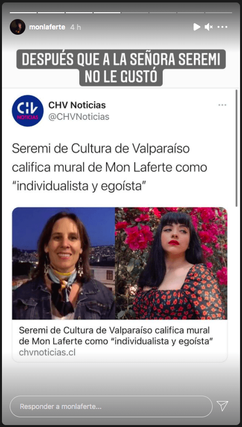 La “telenovela” de irónico relato que compartió Mon Laferte en su Instagram, por la polémica que generó su mural en Valparaíso.(3)