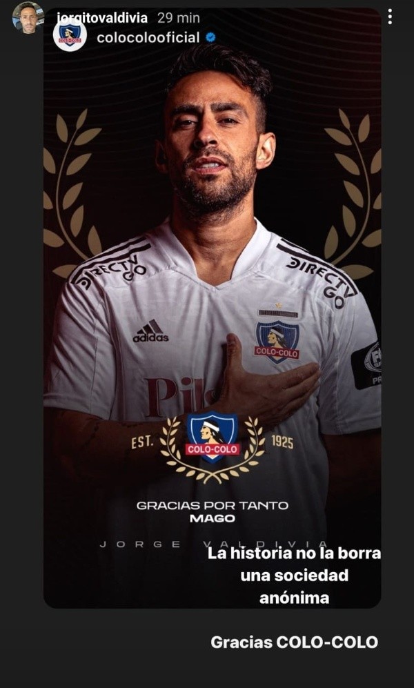 El mensaje de Jorge Valdivia en su Instagram