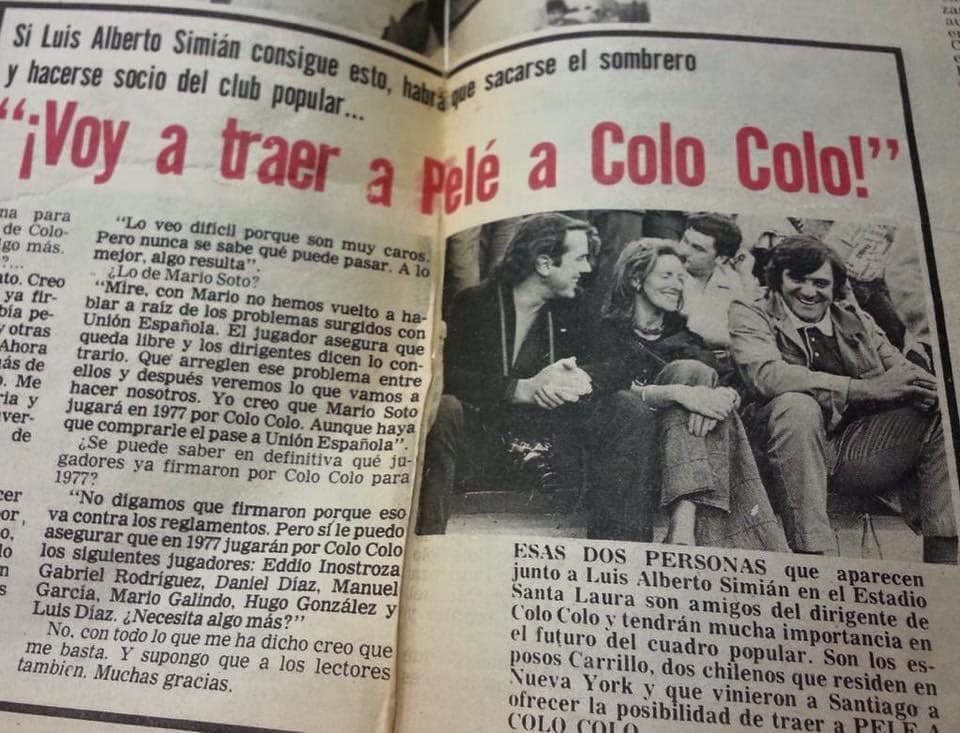 El recorte de prensa que hablaba de Pelé y su arribo a Colo Colo