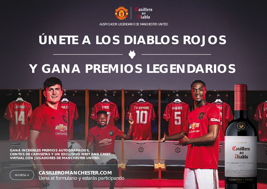 Puedes ganar premiso autografiados, camisetas e incluso un Meet &amp; Greet Virtual con los jugadores del Manchester United llenando el formulario de la promoción. | Foto: Casillero del Diablo.