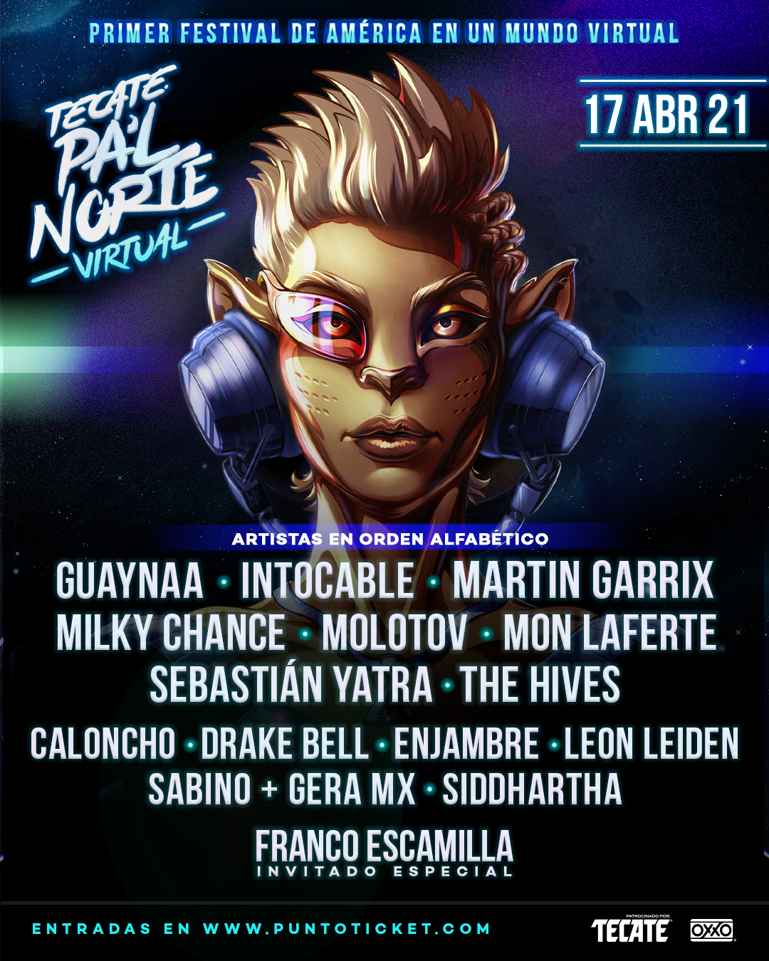 El afiche oficial para el Festival Tecate P’al Norte, evento en el que se presentará Mon Laferte, Martin Garrix y Molotov, entre otros.