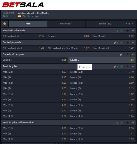 Estas son las cuotas para que te la juegues en el Derbi Madrileño: ¿Gana Atlético de Madrid o el Real Madrid? ¿Te la juegas? | Foto: Betsala.