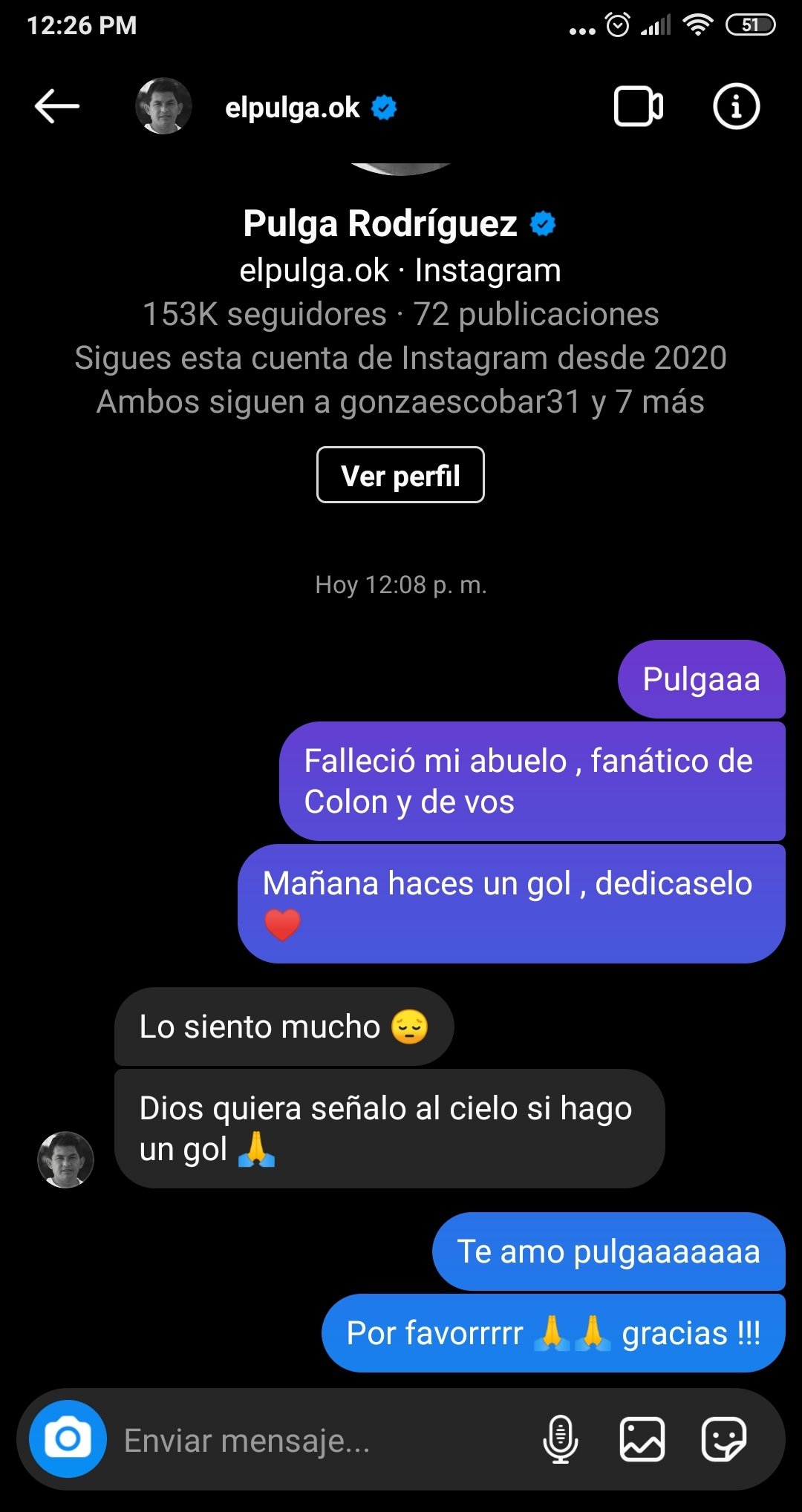 El gesto de Pulga Rodríguez con una hincha de Colón y su abuelo fallecido.