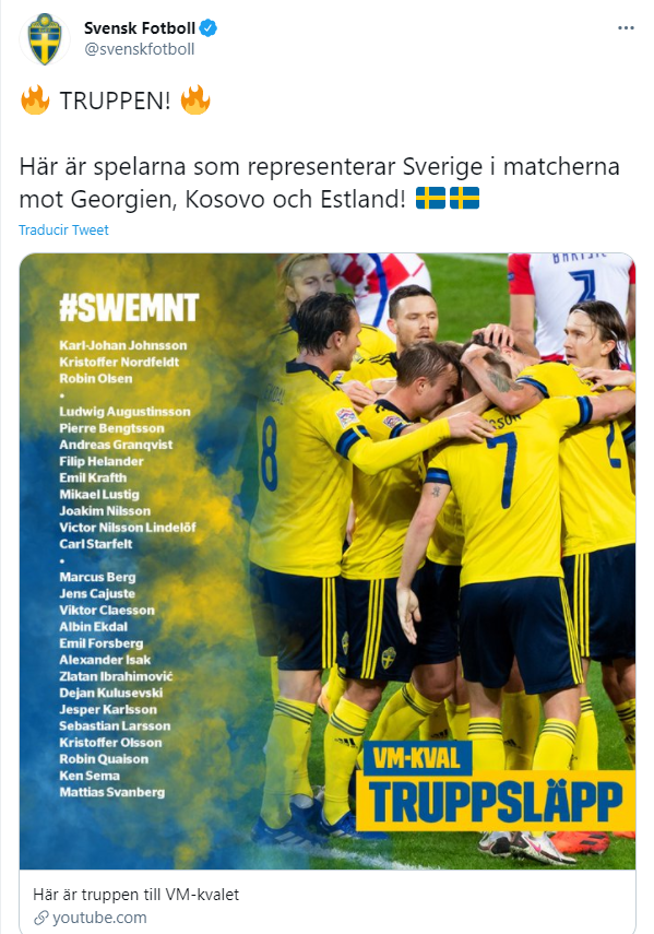Nómina de la selección sueca