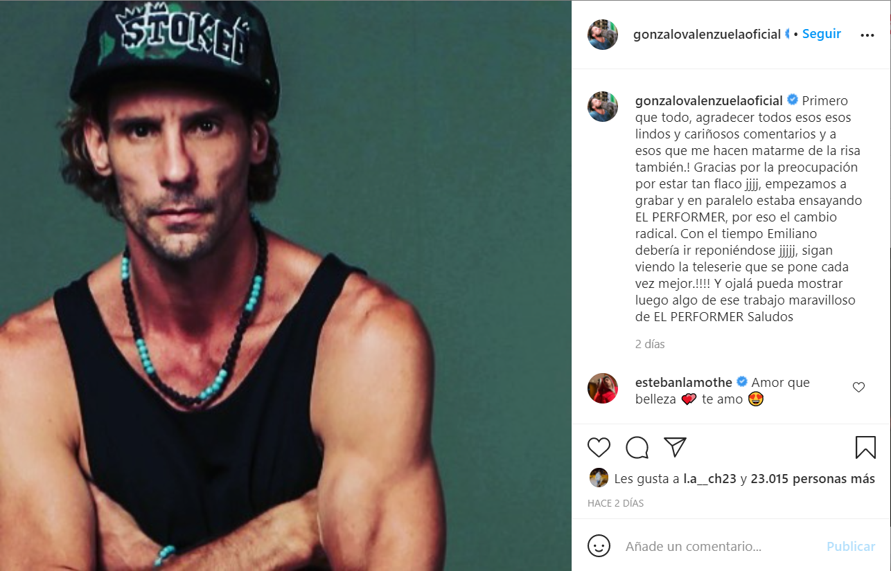 Gonzalo Valenzuela aclara el motivo de su delgadez en Instagram.