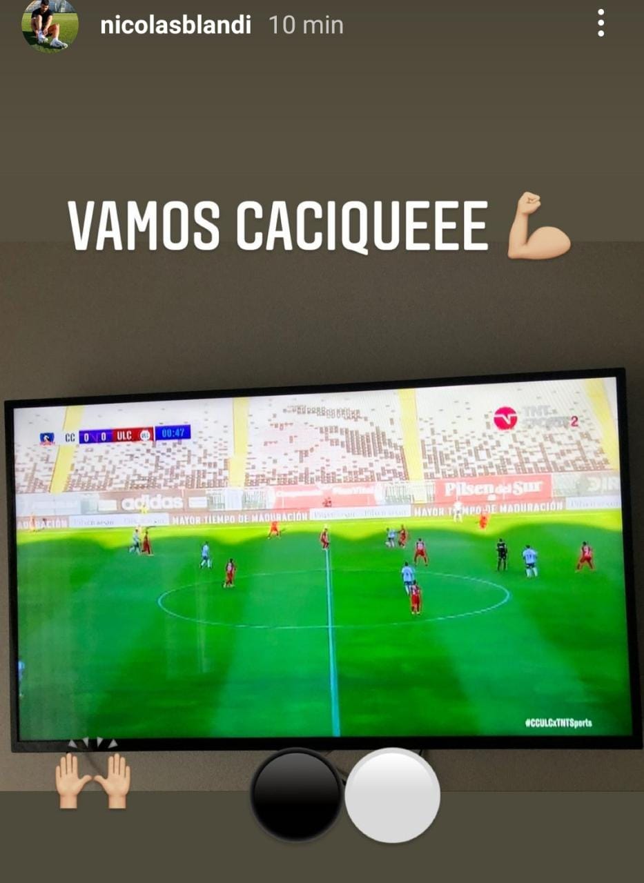 El posteo de Nicolás Blandi en Instagram mientras jugaba Colo Colo.