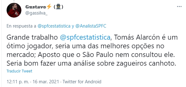 Tomás Alarcón aparece repeditamente en los comentarios de los fanáticos del tricolor paulista