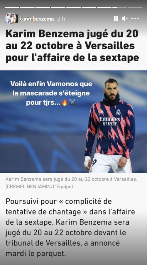 Historia de Benzema en su Instagram