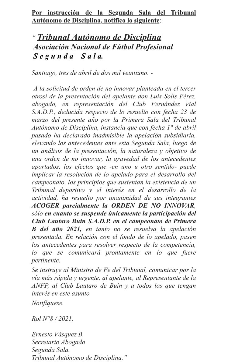 La resolución del Tribunal sobre el caso de Lautaro de Buin en la Primera B.