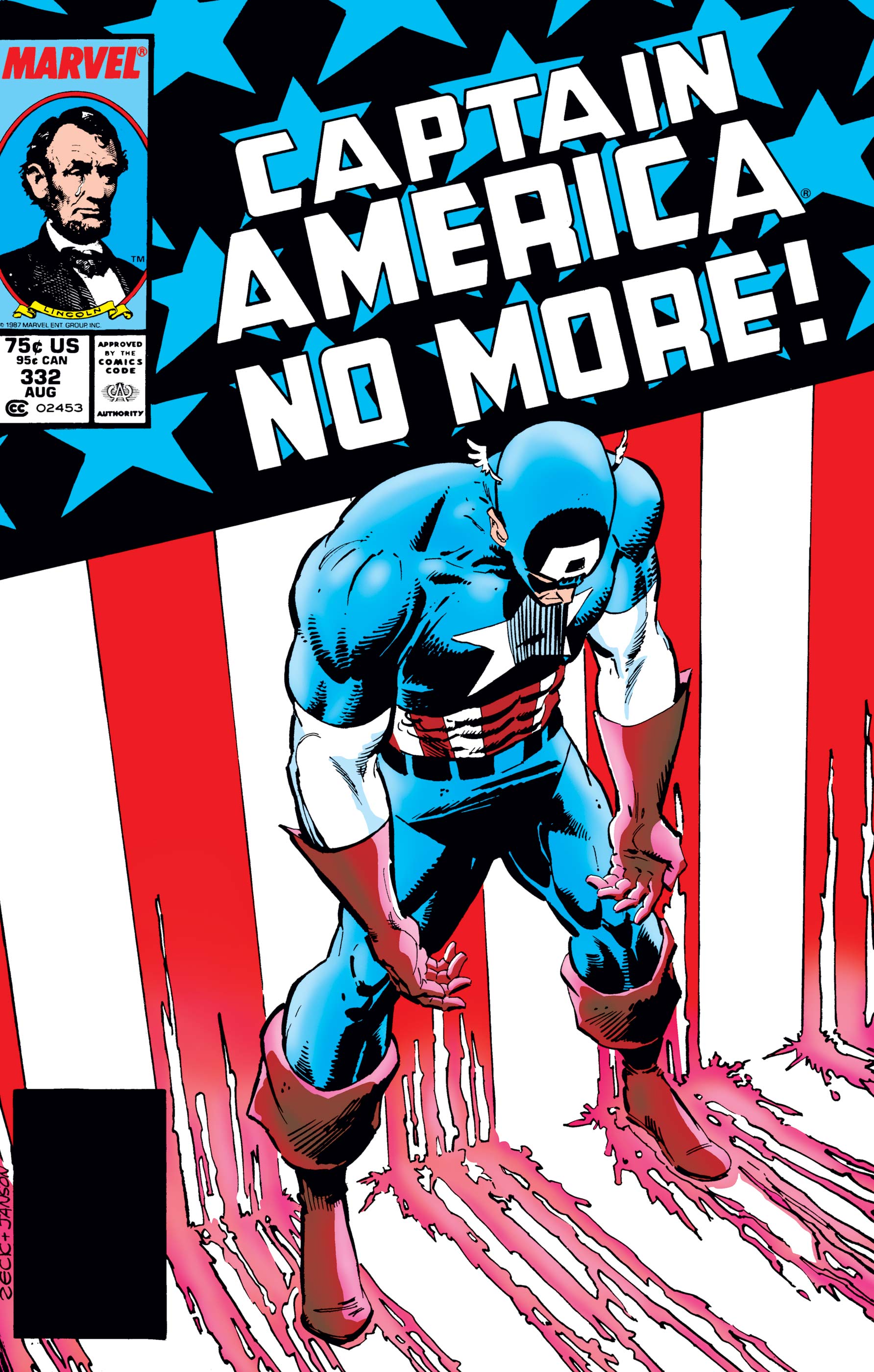 &quot;The Falcon and The Winter Soldier&quot;: La portada de Captain America #332, el inicio del arco que cuenta el origen de U.S. Agent, a propósito de la renuncia de Steve Rogers al manto de Capitán América.