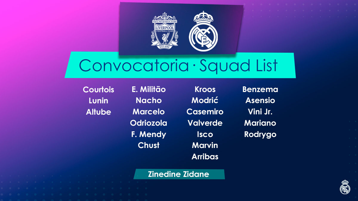 Convocatoria del Real Madrid para enfrentar a Liverpool